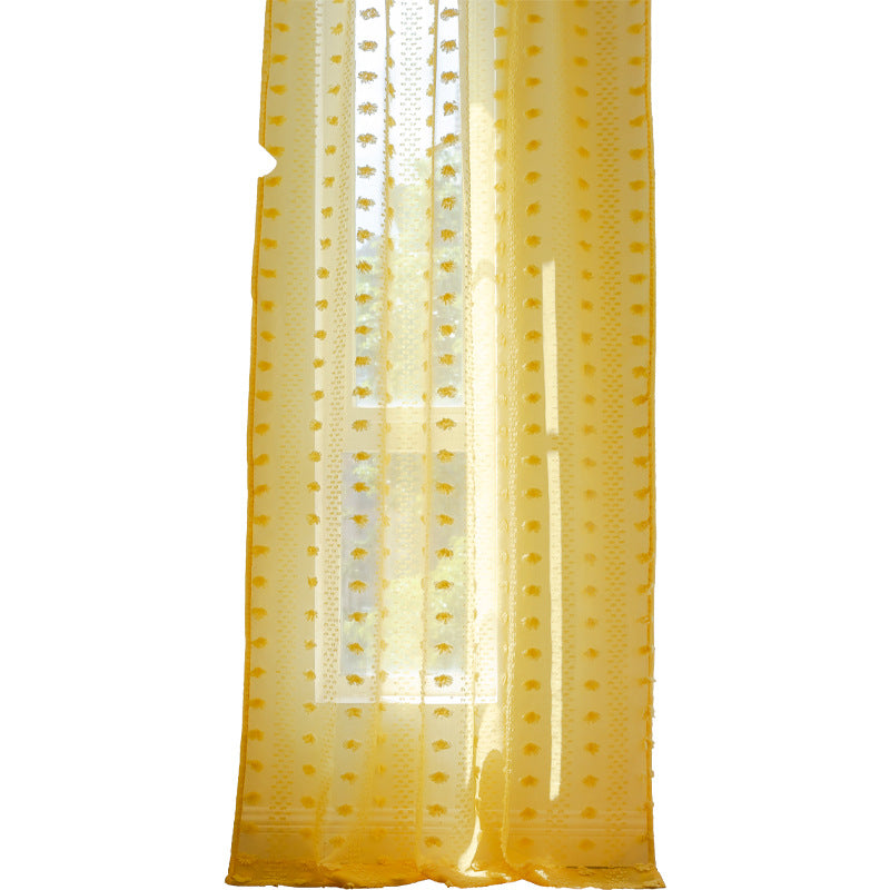 Bohemian tufted textured embroidered floral curtains with rolled edges