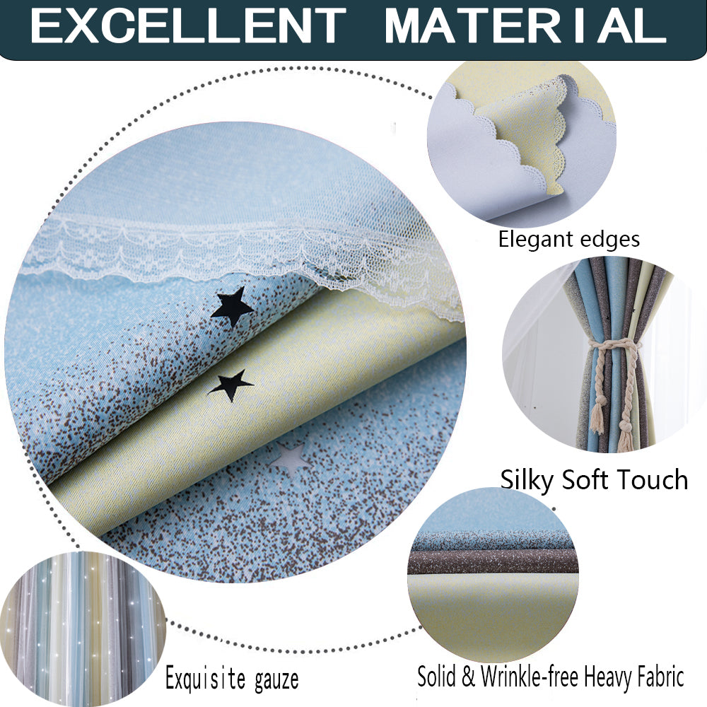 Colorful rainbow curtains for bedroom with star accents