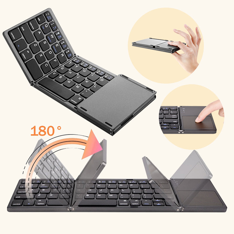 Folding Tablet Phone Computer Wireless Foldable Bluetooth Keyboard Multi-Function Button