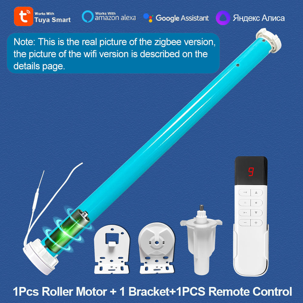 Blue zigbee electric curtain motor with bracket and control wires