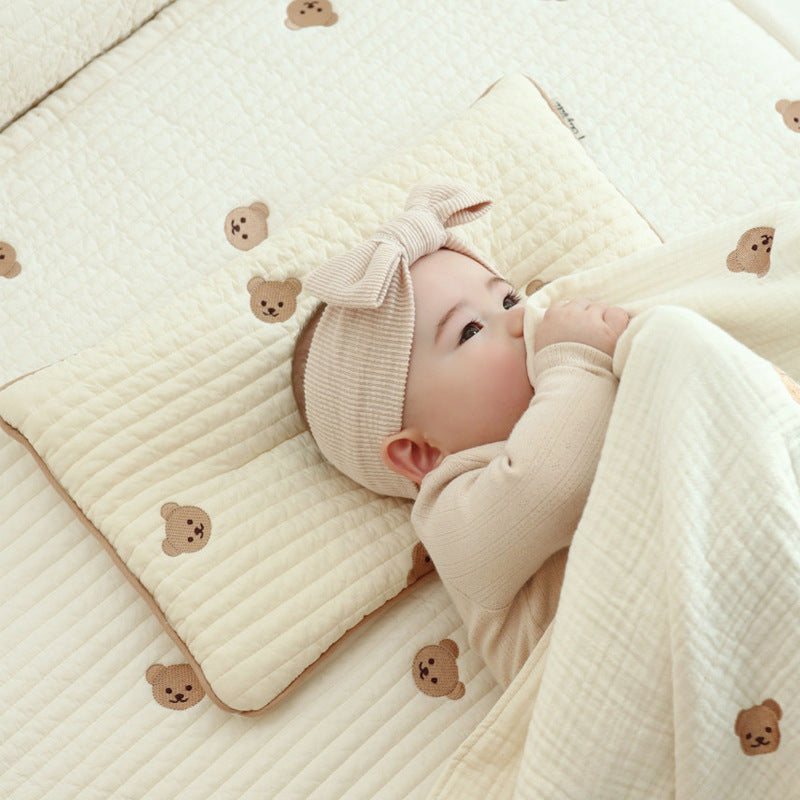Baby Breathable Sweat Absorbing Embroidery Flat Head Shaping Pillow