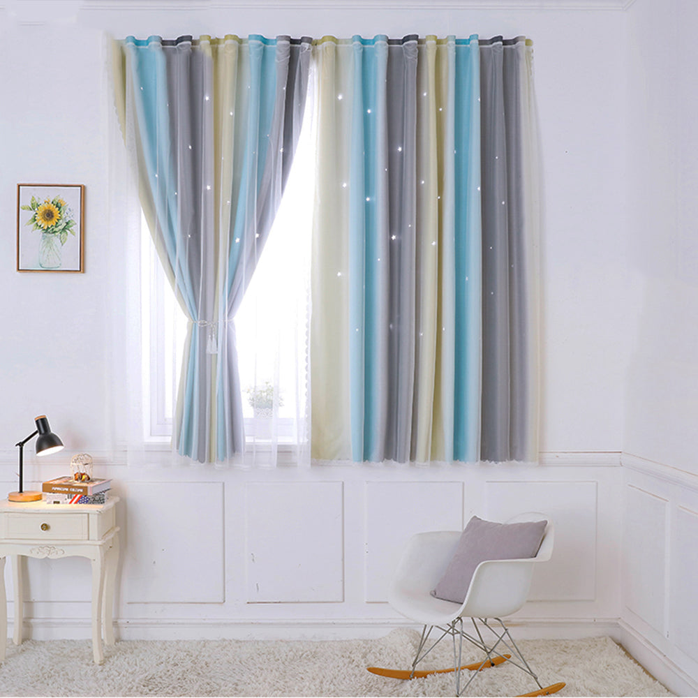 Colorful rainbow curtains for bedroom with star accents