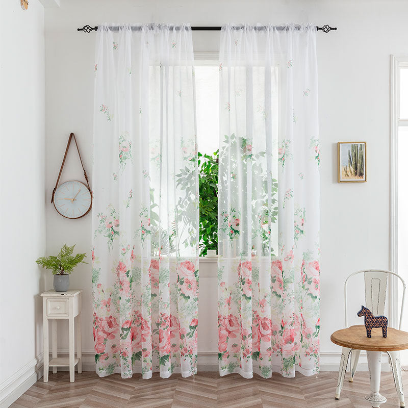 Mesh Curtains Bedroom Light Transmission Decorative Curtain with floral pattern